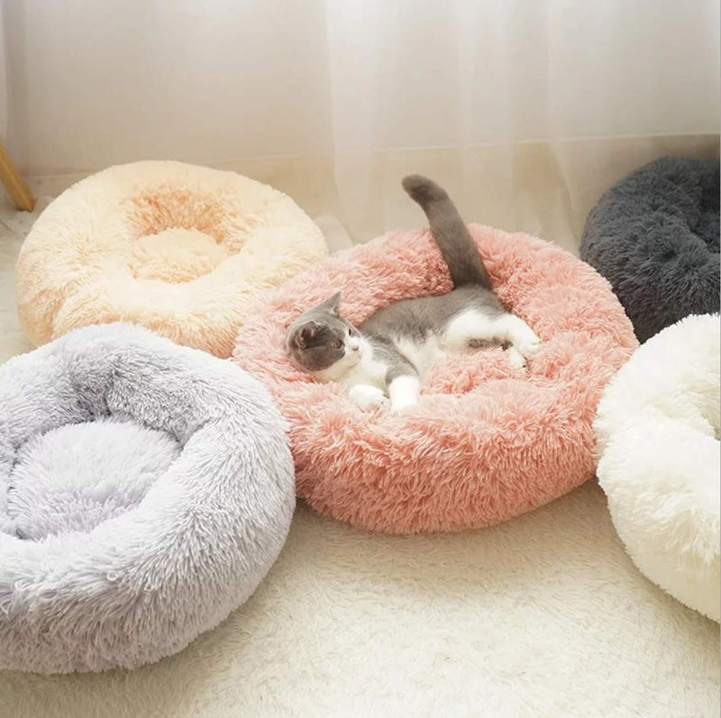 [Australia] - ALLNEO Original Cat and Dog Bed Luxury Shag Fuax Fur Donut Cuddler Round Donut Dog Beds Indoor Pillow Cuddler for Medium Small Dogs M-24*24*8inch Pink 