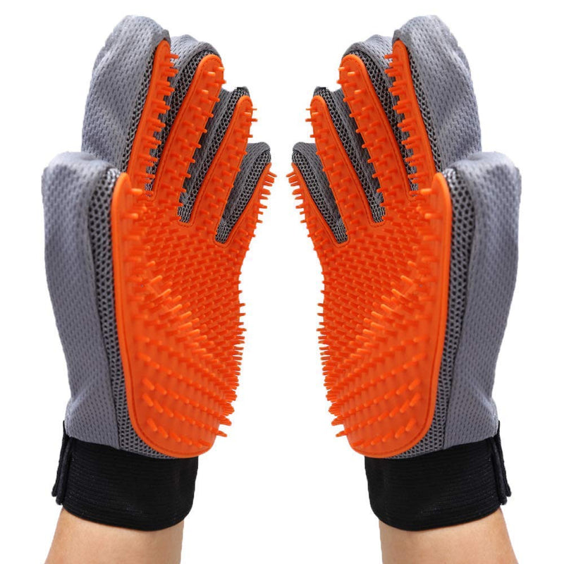 WEPO Pet Grooming Glove/Brushing Glove - Hair Removal Gloves/Massage Brush for Dogs Cats - Grooming - Orange & Black Black & Orange - PawsPlanet Australia