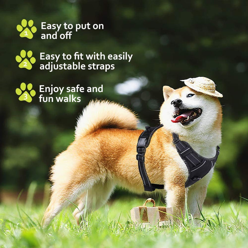 [Australia] - rabbitgoo Dog Harness, No Pull Adjustable Dog Vest with Handle, Reflective Pet Harness with Front & Back Metal Leash Clips, Soft Padded Easy Control Walking Vest for Large Medium Small Dogs Black 