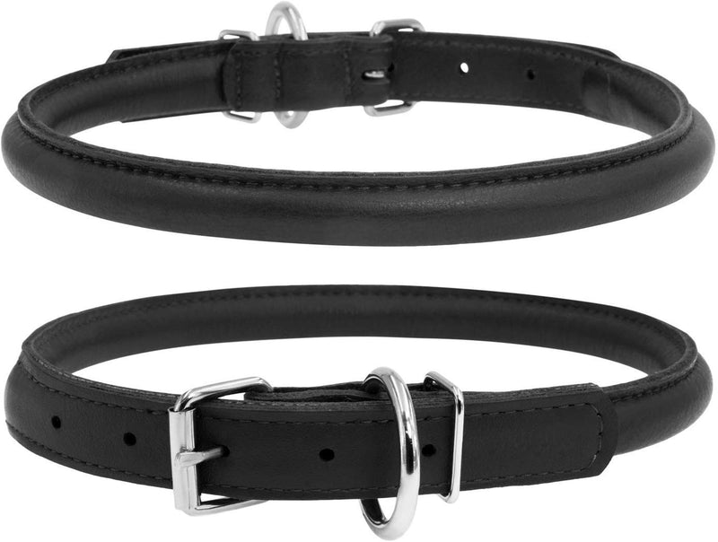 [Australia] - WAUDOG Rolled Leather Dog Collar for Small Medium Large Pets Puppy - Durable Steel D-Ring and Metal Buckle - Comfortable Accessory for Small Large Dog Collars Black Plus Neck Size 17 3/4"-20 7/8" * 1/2" Wide 