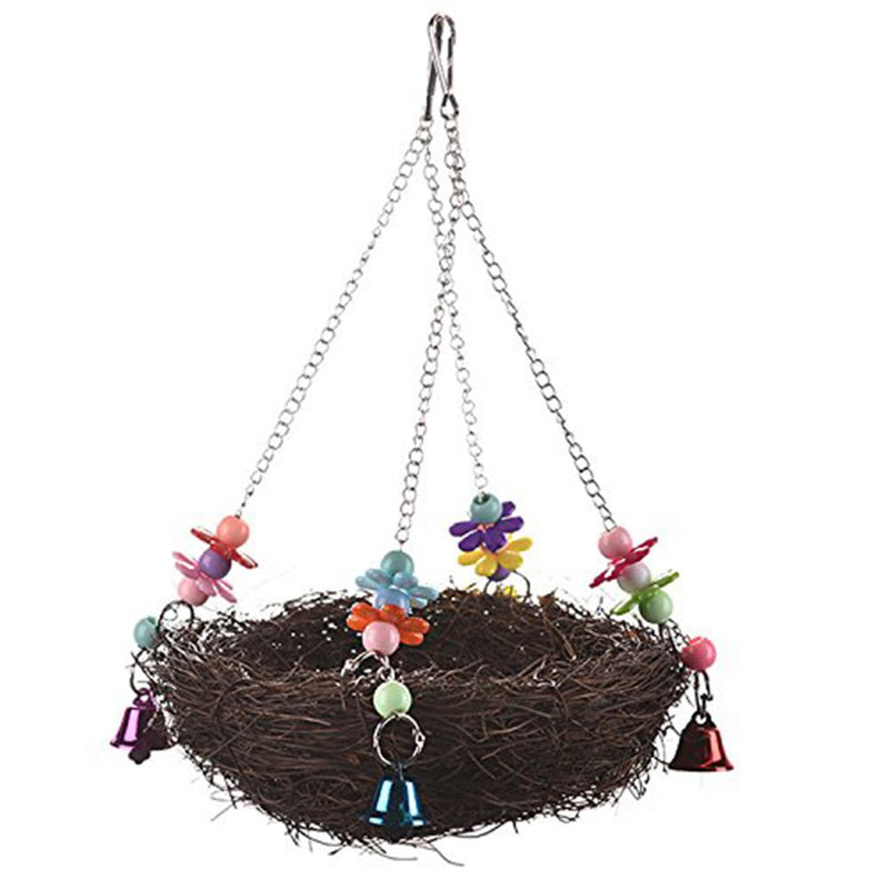 [Australia] - Natural Rattan Nest Bird Swing Toy with Bells for Parrot Cockatoo Macaw Amazon African Grey Budgie Parakeet Cockatiel Conure Lovebird Finch Cage Perch Large 