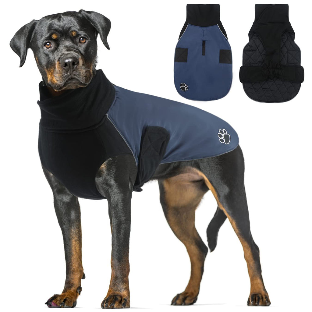 ALAGIRLS Reflective Waterproof Dog Coat with Turtleneck, Warm Dog Jacket, Dog Raincoat, Windproof Snowproof Dog Vest for Small Medium Large Dogs Dark Blue 2XL XXL (Chest Circumference: 70-85cm) - PawsPlanet Australia