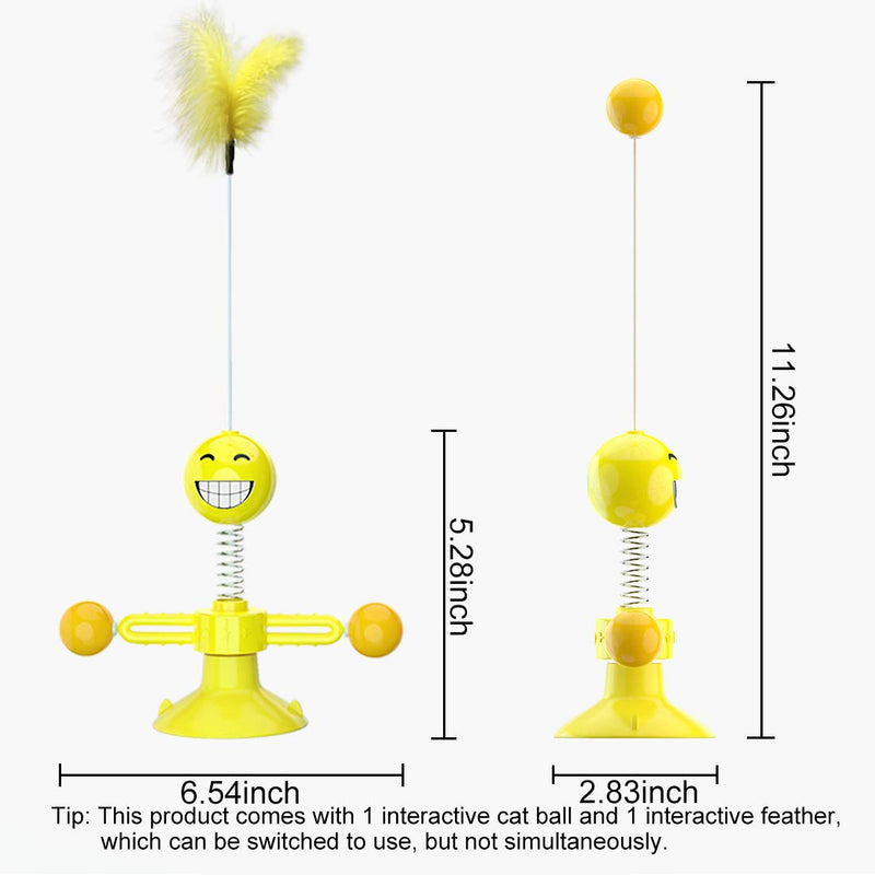 YUESEN Interactive Cat Toy Cat Toy Cat Feather Toy Tease Cat Toy Windmill Cat Toy Rotary Disc Toy for Cats with Suction Cup Feather/ball for Cats to Play, Bite, Chew and Kick (yellow - PawsPlanet Australia