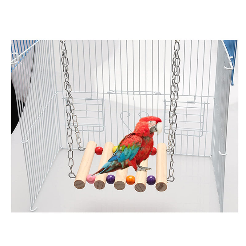 3 Pcs Bird Toys Parrot Wooden Swing with Metal Chain and Clasp,7 Steps 15.7 inch Parrot Colorful Wood Climbing Ladder, Bird Intelligence Training Toys Mini Roller Skates for Parakeet Cockatiel Conure - PawsPlanet Australia