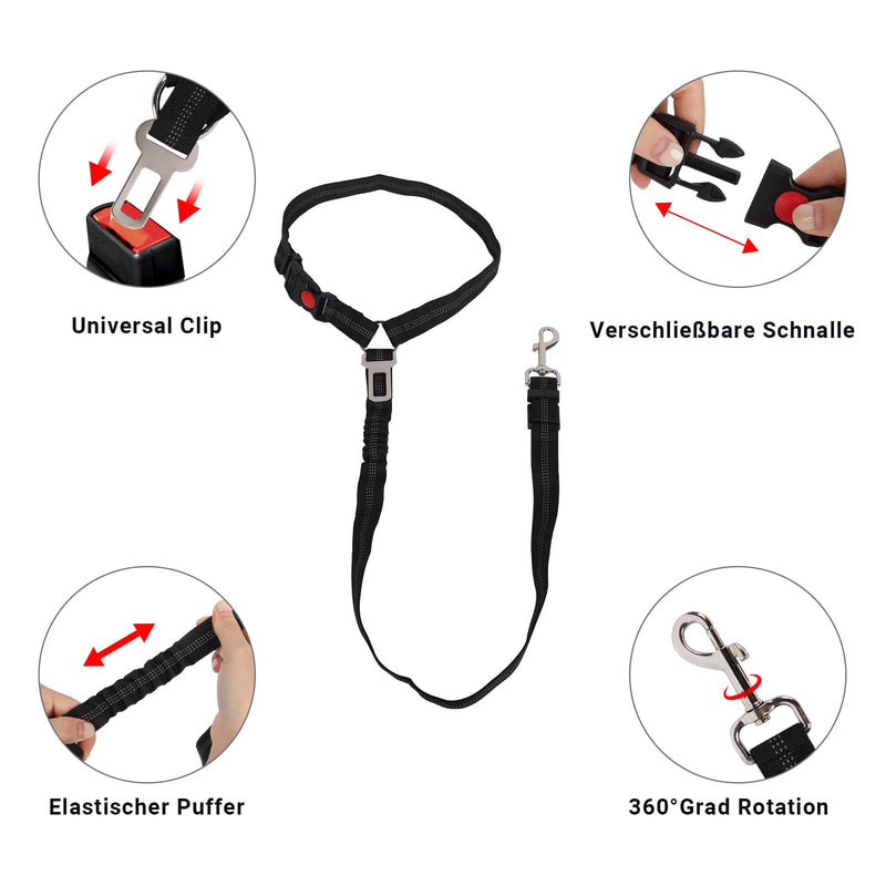 Lollanda Dog Car Seat Belt, Dog Belt for Car Seats with Reflective Strips and Buffer Ropes, Adjustable Dog Belt for Large, Medium and Small Dogs (Black) Black - PawsPlanet Australia
