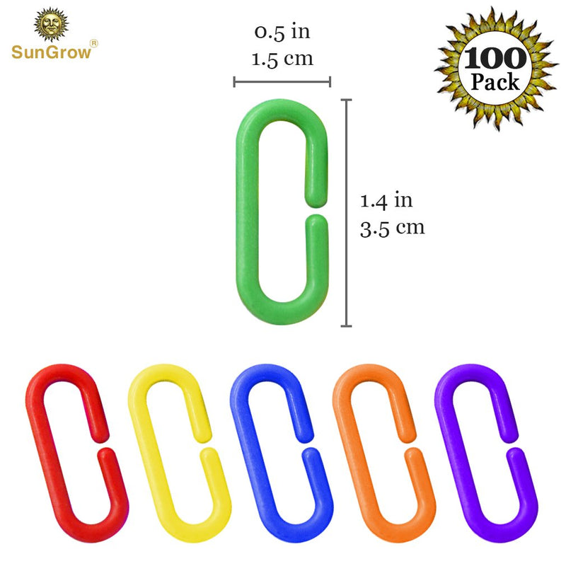 [Australia] - SunGrow Plastic Chain Links, 1.4x0.5 Inches, Variety of 6 Vibrant Colors, Interchangeable C-Clip Hooks, for Classroom or Playroom, Exciting, Lightweight and Durable DIY Pet Toy, 100 Pieces 
