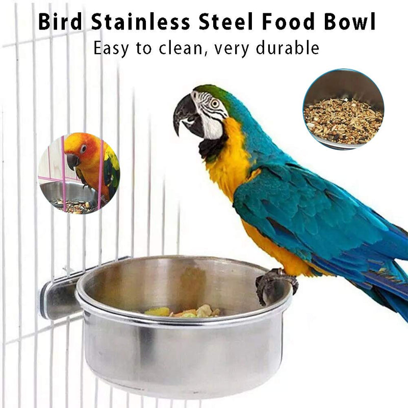 3 Pieces Bird Feeding Dish Cups Stainless Steel Parrot Feeding Cups Animal Cage Water Food Bowl Bird Cage Cups Holder with Clamp Holder for Bird Parrot Small Animal - PawsPlanet Australia