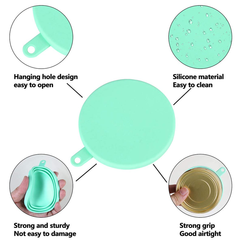 [Australia] - SLSON 2 Pack Pet Food Can Cover Universal Silicone Cat Dog Food Can Lids 1 Fit 3 Standard Size Can Tops with 2 Spoons,Light Blue and Green 