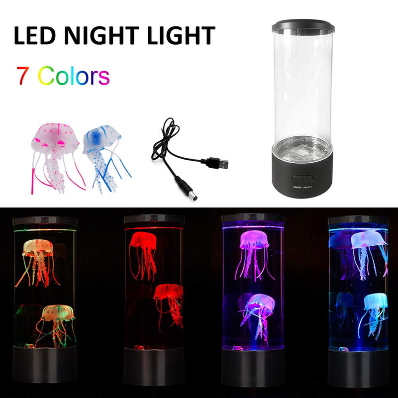 beiyoule Jellyfish Lamp,USB/Battery Powered Jellyfish Lava Lamp, with Remote Control 7 Color Setting Jellyfish Tank Mood Light，Mini Aquarium Night Light with Two Artificial Jellyfishes round - PawsPlanet Australia