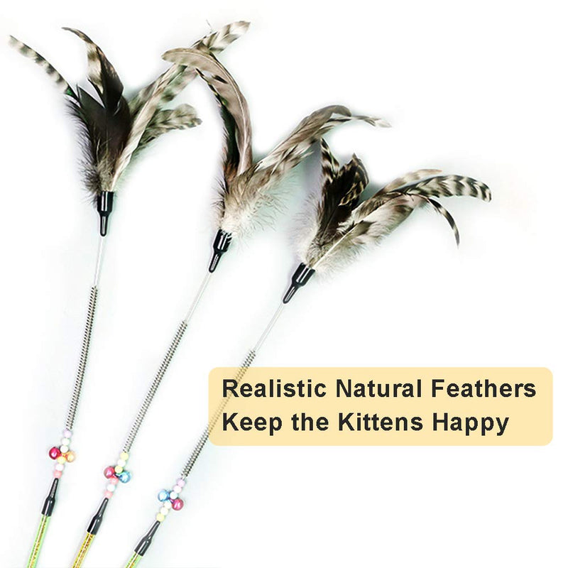 [Australia] - MAIYU 3 Pack Feather Teaser Cat Toys, Cat Feather Toy with Spring Bells Beads, Interactive Catcher Teaser and Funny Exercise for Kitten Cats 