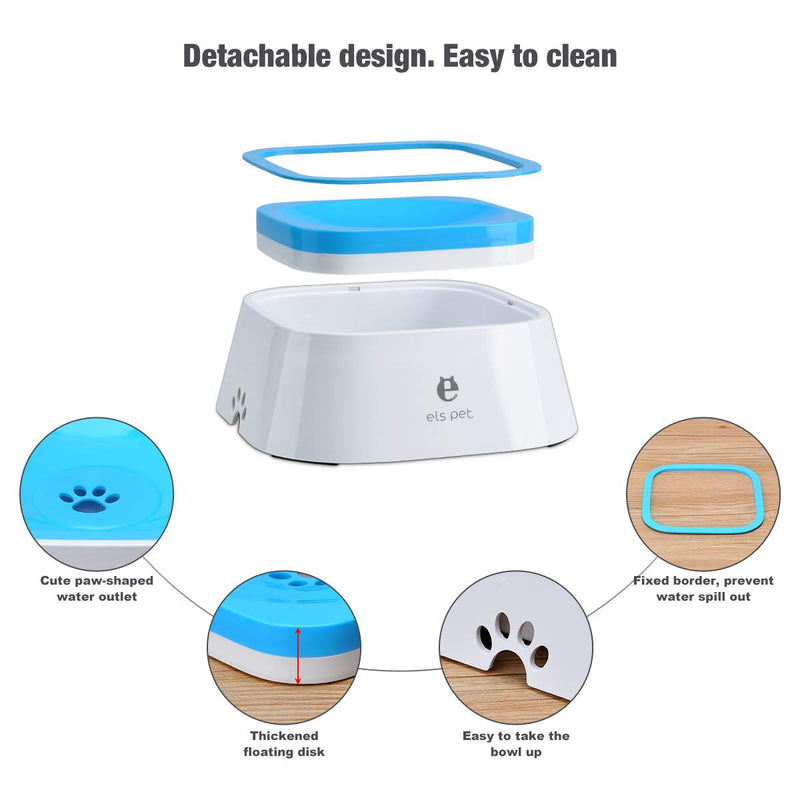 TOWEAR Pet Floating Water Bowl,1.5L Slow-Down Water Feeder Fountain No Spill Anti-Overflow Anti-Choking Automatic Water Food Bowl for Dog Cat Puppy Animal Feeding (Blue) Blue - PawsPlanet Australia