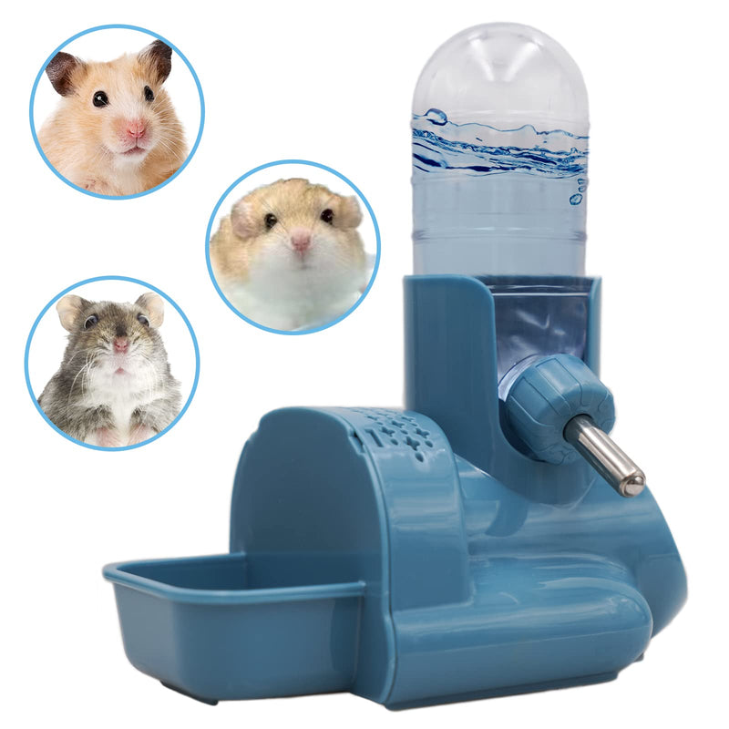 Vannon 3 in 1 Hamster Water Bottle No Drip Small Animal Water Bottle Automatic Bottle Dispenser with Food Container Base Hut and Hideout Base 4oz/120ml,BPA Free Blue - PawsPlanet Australia