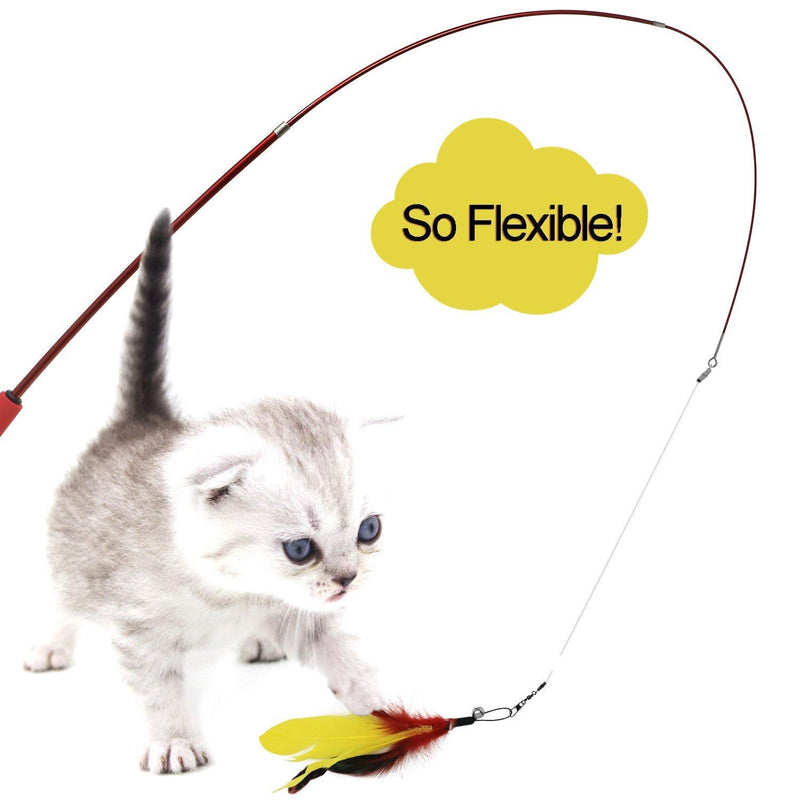 yiqi Retractable Cat Toys Interactive Feather Teaser Wand Toy with 7 Refills Feathers Birds Worms Catcher for Cats Kitten - PawsPlanet Australia