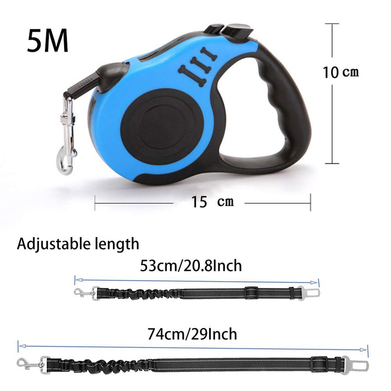 Retractable Dog Lead Extending Leash Tape 16.5FT（5M） Weight limit of 33Ibs | Dog Safety Belt for Car-Dog Seat Belt for Car -Dog Car Harness （3pcs） - PawsPlanet Australia