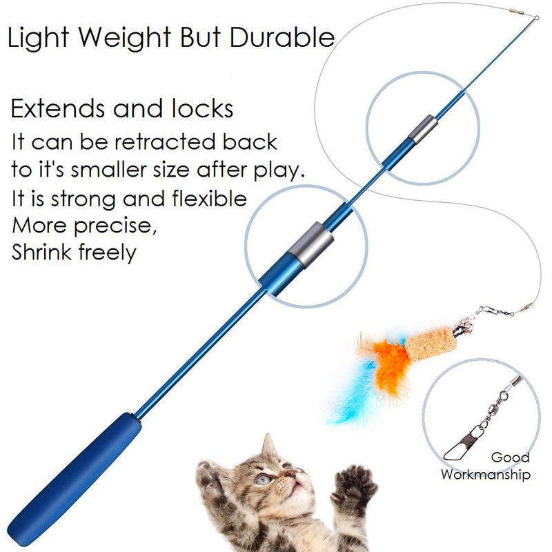 Wineecy 8 Pcs Cat Feather Toy, Cat Toy Wand, Teaser Wand Toy Set, Cat Toys Interactive Retractable Wand Rod with Assorted Feather Toy for Exercising Kitten or Cat (Double Wand) - PawsPlanet Australia