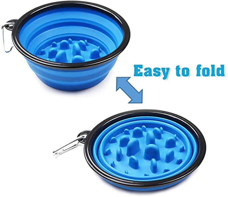 TOPWAYS Slow Feeder Dog Bowl, Silicone Collapsible Slow Eating Pet Bowl, Drinking Water and Food Bowl Pet Feeder to Slow Down Eating for Cat and Dog (Blue) Blue - PawsPlanet Australia