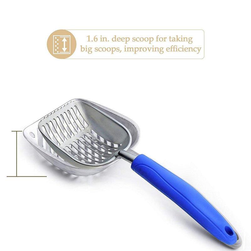 [Australia] - CO-Z Cat Litter Scoop Solid Aluminum Alloy Sifter Deep Shovel with Flexible Long Handle Blue 