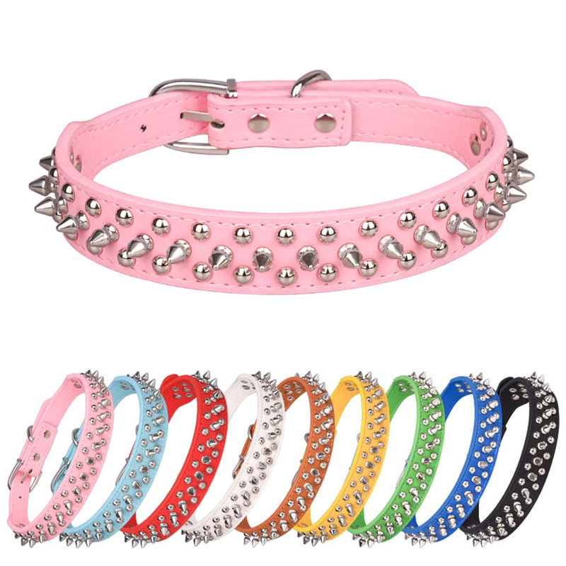 Hotlion Spiked Dog Collar Adjustable PU Leather Studded Rivet Cat Dog Collars for Puppy Kitten Animal Small Medium Large Pets Red S Small (Neck 10.6"-13") - PawsPlanet Australia
