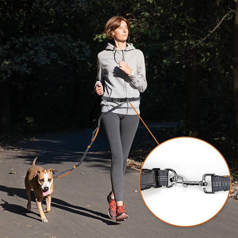 [Australia] - Winkeyes Hands Free Retractable Dog Leash 5ft-8ft with Dual Bungees for Puppy, Small & Medium Dogs 110Ibs, Adjustable Waist Belt 27"-47", Reflective Stitching Leash for Running Walking Hiking 