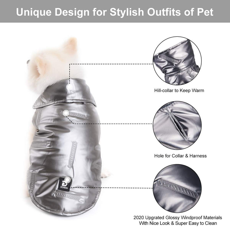 Dog Coat Small Dog Winter Jackets for Small Dogs Snow Suit Padded Cotton Doggie Warm Dog Jacket Vest with Leash Hole French Bulldog Clothes Cold Winter Pet Puppy Coat for Small Medium Dogs Silver S - PawsPlanet Australia