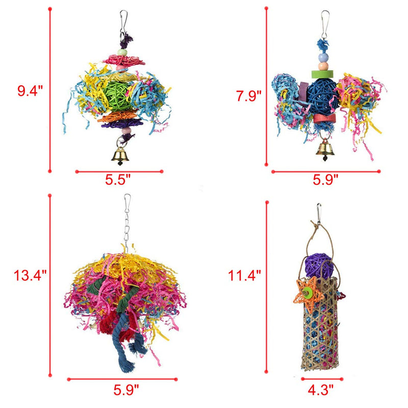 [Australia] - Bird Toys for Parrots Bird Chewing Toys Parrot Cage Shredder Toy Foraging Hanging Toy with Bells for Small Parakeets, Cockatiels, Conures, Finches, Budgie, Parrots, Love Birds 4PCS Bird Toys 