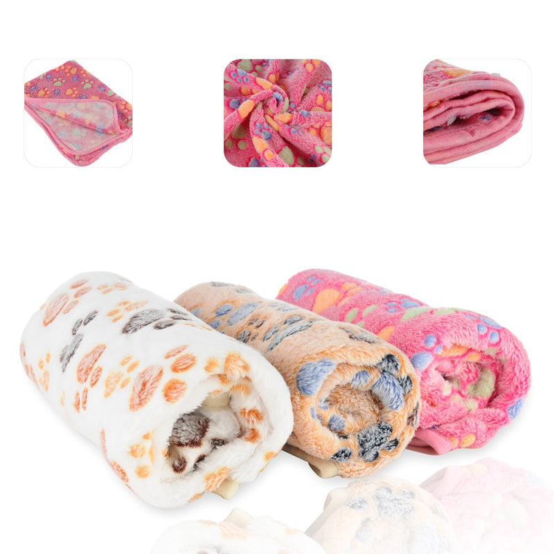 [Australia] - 2 Pack iNNEXT Puppy Blanket for Pet Cushion Small Dog Cat Bed Soft Warm Sleep Mat, Pet Dog Cat Puppy Kitten Soft Blanket Doggy Warm Bed Mat Paw Print Pink/White 