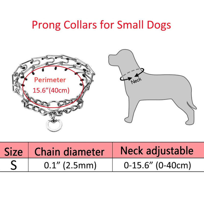 [Australia] - Aheasoun Dog Prong Training Collar, for Large Dogs, Medium Dogs and Small Dogs, Stainless Steel Adjustable with Comfort Rubber Tips, Safe and Effective Small, 2.5mm, 15.6-Inch 