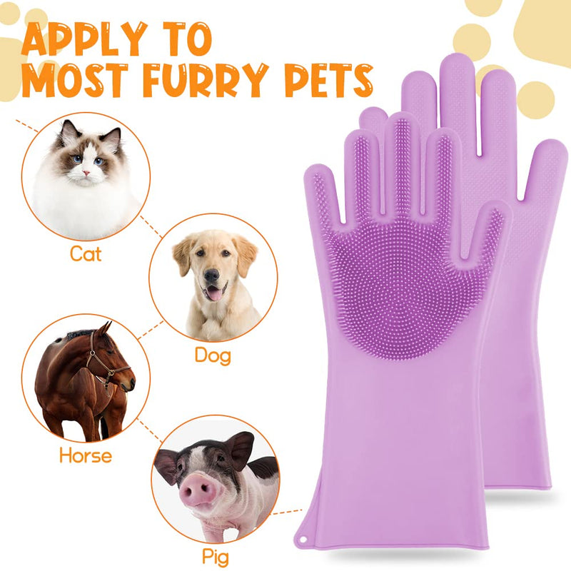 COMFPET Pet Grooming Gloves for Dog Hair Removal, Cat Brush for Shedding, Bathing and Massage for Puppies and Kittens, Food Grade Silicone (Purple) Purple - PawsPlanet Australia