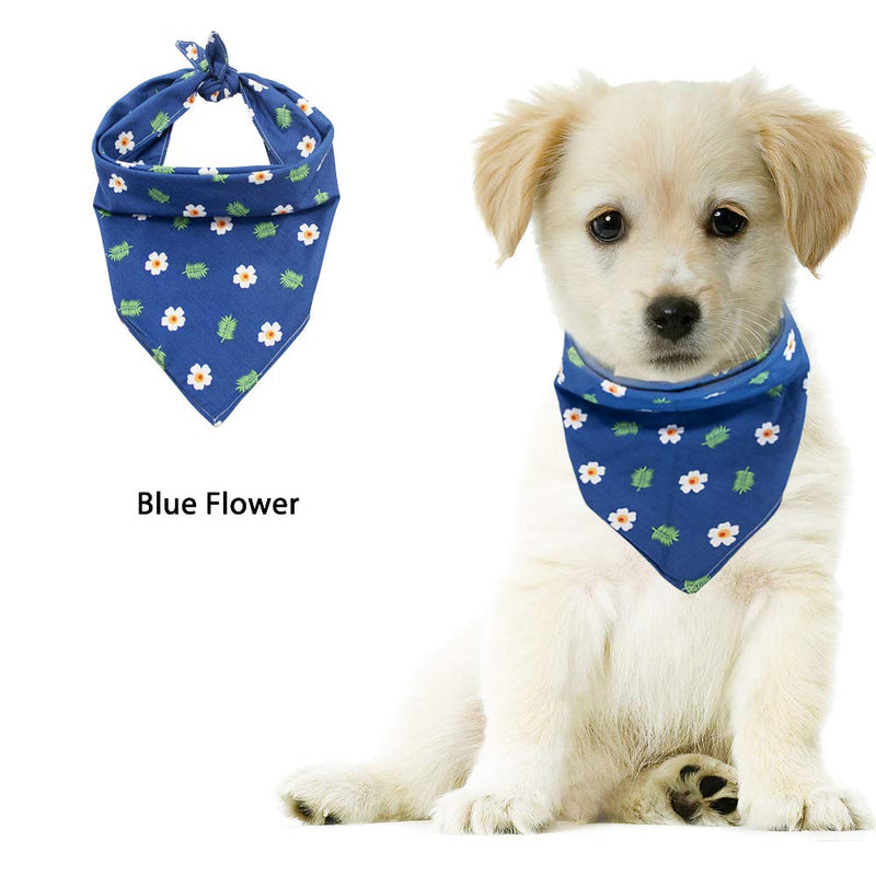 [Australia] - CAROLLIFE Dog Bandana – 1Pc-2Styles Washable and Reversible Triangle Bibs Scarfs, Multi Coloured Neckerchief Kerchief for Small&Medium&Large Pet Dogs Cats blue flower 