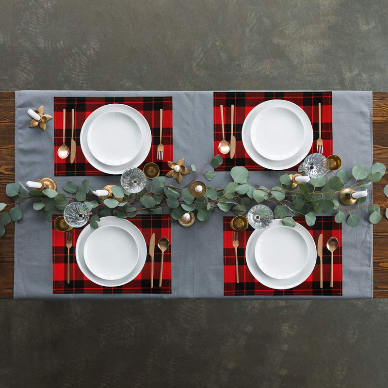 Buffalo Plaid Placemats Christmas Reversible Waterproof Cotton Linen Place Mats Red and Black Check Burlap Placemats for Home Holiday Xmas Table Decorations by Secarond,17.7" x 11.8",6 Pcs - PawsPlanet Australia