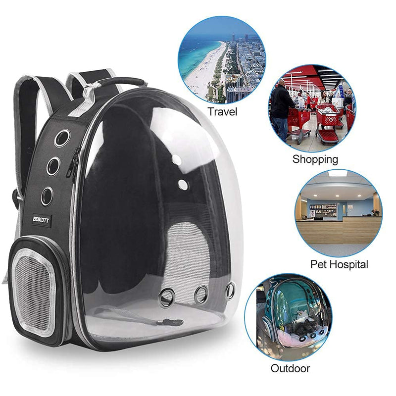 BEIKOTT Cat Backpack Carriers Bag, Dog Backpack, Pet Bubble Backpack for Small Cats Puppies Dogs Bunny, Airline-Approved Ventilate Transparent Capsule Backpack for Travel, Hiking and Outdoor Use Capsule-BK - PawsPlanet Australia