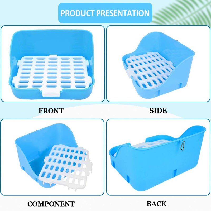 [Australia] - Rabbit Litter Box Potty Training Corner Pan with Grate for Adult Guinea Pigs Ferrets Rats blue 