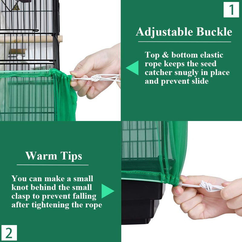 ASOCEA Extra Large Bird Cage Seed Catcher Seeds Guard Skirt Birdcage Nylon Mesh Netting Parrot Parakeet Lovebirds Round Square Cage - Green (Not Include Birdcage) - PawsPlanet Australia