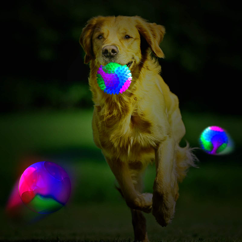 4 Pieces Light Up Dog Balls Glowing Elastic Balls LED Flashing Spike Pet Balls Molar Ball Pet Light Color Balls Interactive Pet Toys for Cats Dogs Chewing Playing (2.2 Inch, 2 Styles) - PawsPlanet Australia