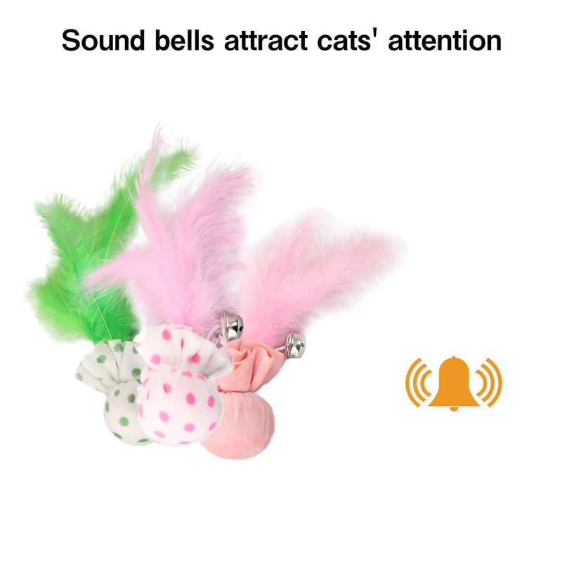 Cat Interactive Toys for Indoor Cat Plush Ball Throw Toy with Teasing Feather and Bell Cute Polka Dot Fabric Teeth Grinding Chew Toy for Cat Kitten Entertaining-3 Packs - PawsPlanet Australia