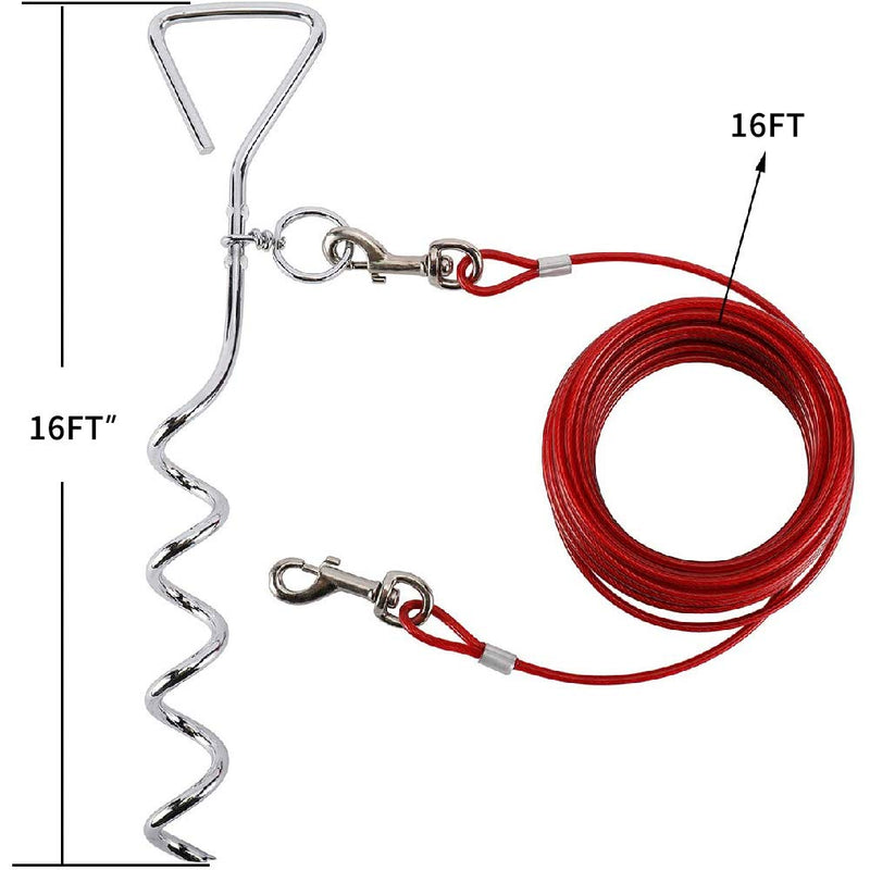 Kingwora Dog Tie Out Cable and Stake,Dog Yard Leash and Stake 16 Ft,Rust- Proof Training Tether for Small to Large Dogs, Great for Outside Camping/Garden/Yard and Outdoor Activities - PawsPlanet Australia