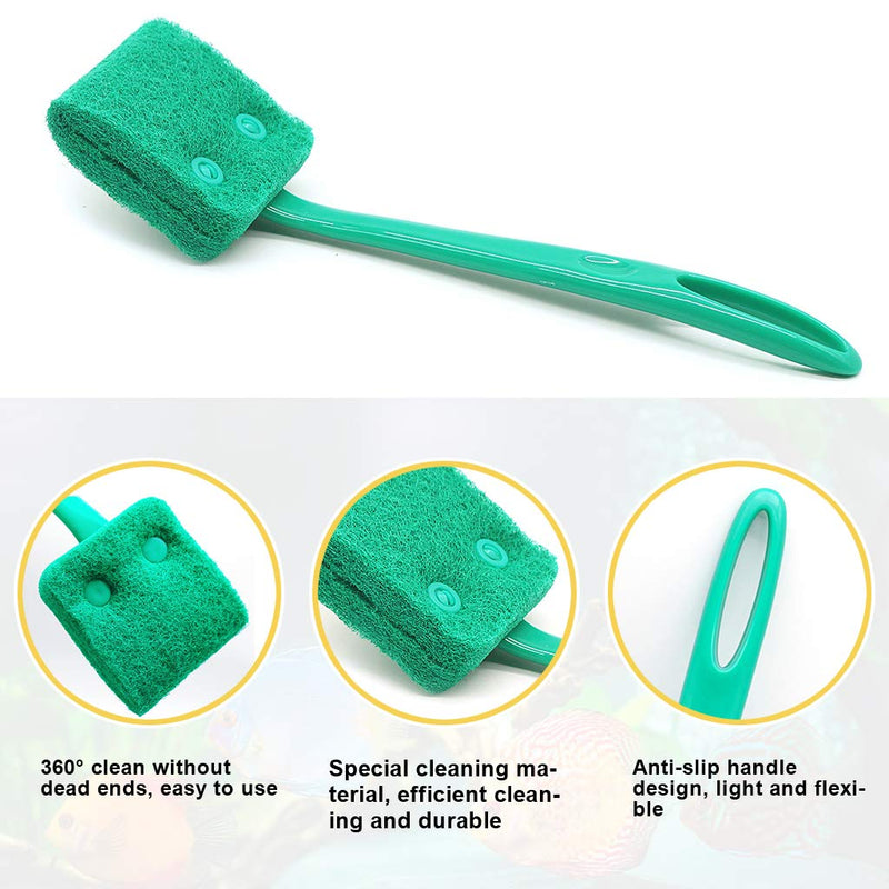 Aihotim Double-Sided Aquarium Fish Tank Sponge Cleaning Brush, Algae Cleaning Brush with Non-Slip Handle, Aquarium Cleaning Sponge, Sponge Scrubber Cleaner for Glass Aquariums - PawsPlanet Australia