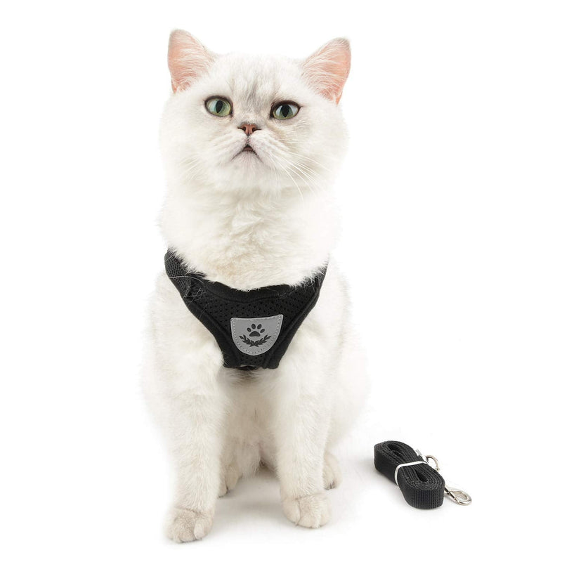 Ranphy Cat Harness and Lead Set?Escape Proof Adjustable Vest No Pull Reflective Walking Jackets Breathable Small dog Step In Harness Soft Mesh Padded for Boy Girl Puppy Kitten Black XS XS(Chest 26cm) - PawsPlanet Australia