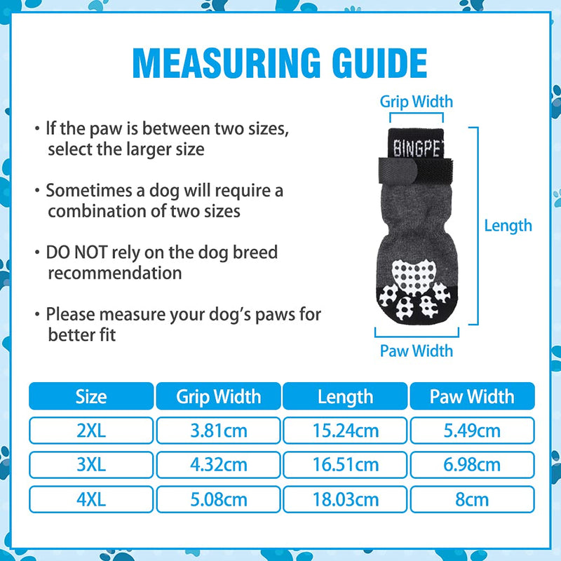 BINGPET Anti-Slip Dog Socks for Indoor Wear, 2 Pairs Soft Adjustable Pet Paw Protector with Non-slip Footprint Patterns for Puppy Doggy Traction Control on Hardwood Floor 2XL - PawsPlanet Australia