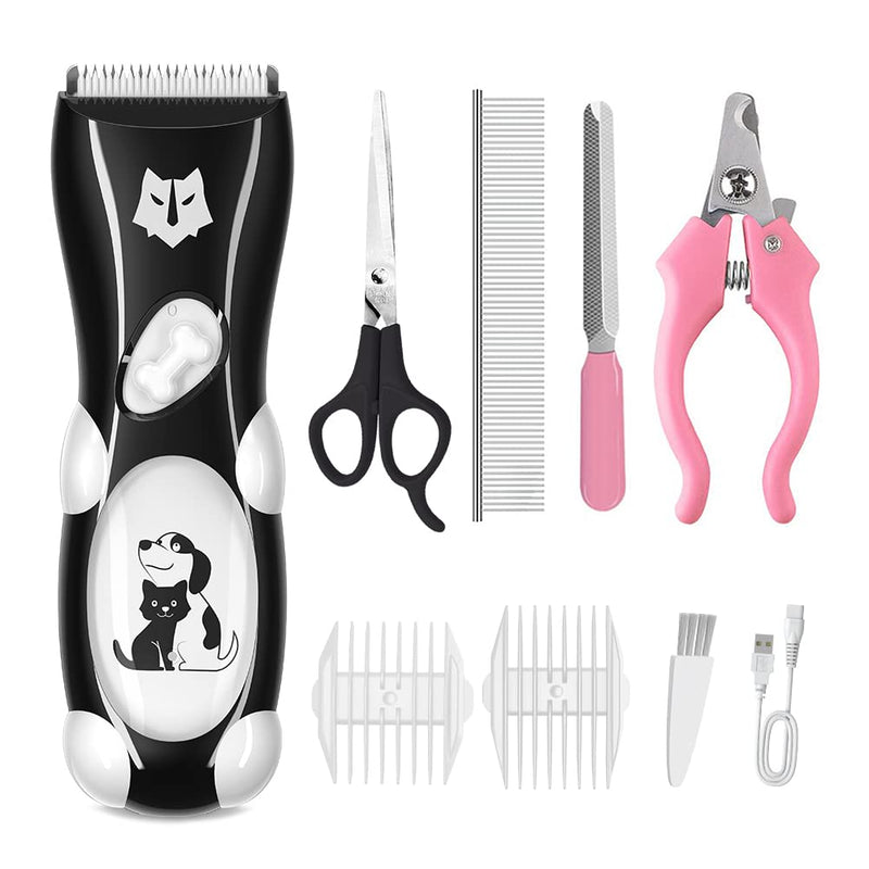 LEMULEGU Powerful Electrict Handy Pet Hair Shaver Kits with USB Chargeable Waterproof Body Hair Grooming Clippers for Dogs and Cats White Spotted Dog with 8 Shaped Plugs White-2 - PawsPlanet Australia
