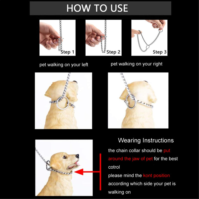 Filhome Dog Choke Collar, Stainless Steel Dog Choke Chain Collar, Puppy Metal Choke Collar P Chain Slip Chain Collar for Training Length: 21.6", 3mm - PawsPlanet Australia