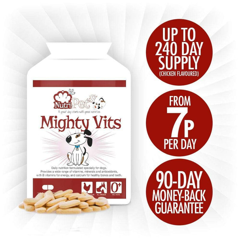 Nutri-Pets Mighty Vits - Premium Quality Formula - Essential Vitamins & Minerals for Dogs ensuring Optimum Health & Wellbeing - 120 Tablets up to 240 Days Supply - PawsPlanet Australia