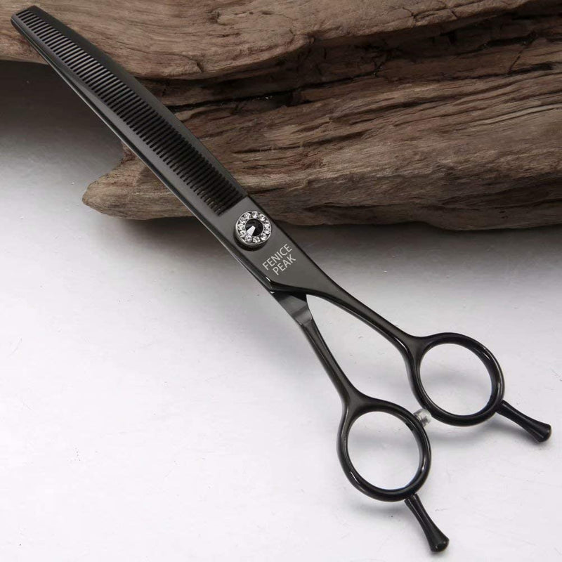 Fenice Peak Professional Dog Grooming Scissors Pet Curved Thinning Shears 7.0'' Extremely Sharp Blades 440C Steel Thinning Scissors Durable Smooth Motion & Fine Cut for Dogs and Cats(Black) Black - PawsPlanet Australia