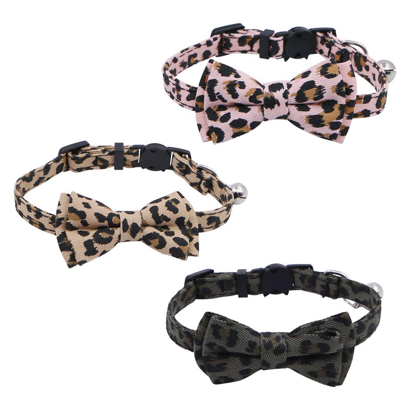 3 Pack Cat Collars, Cute Kitten Collars, Pet Bow Tie, Leopard Print Cat Collars, Adjustable Cat Bow Tie Collars with Bells - PawsPlanet Australia