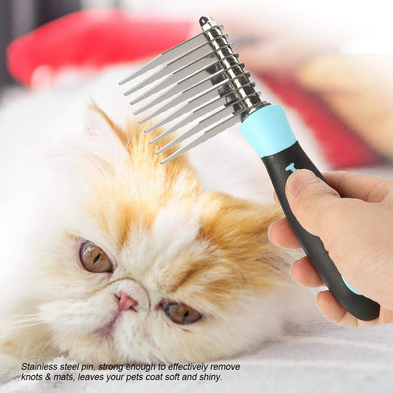 Pet Hair Comb No-scratch Rounded Teeth Dog Cat Hair Cleaning Brush Stainless Steel Pin Grooming Deshedding Tool with Non-slip Ergonomic Handle (Blue) Blue - PawsPlanet Australia