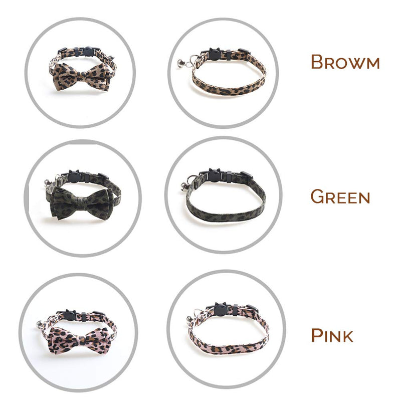 [Australia] - 3 Pack Breakaway Cat Collar with Bow Tie & Bell, Cute Leopard Pattern Dog Bow Ties, Safety Kitty Collars, Soft Decorative Pet Bowties for Cats & Small Medium Large Dogs, Adjustable from 7.3''-10.6'' 