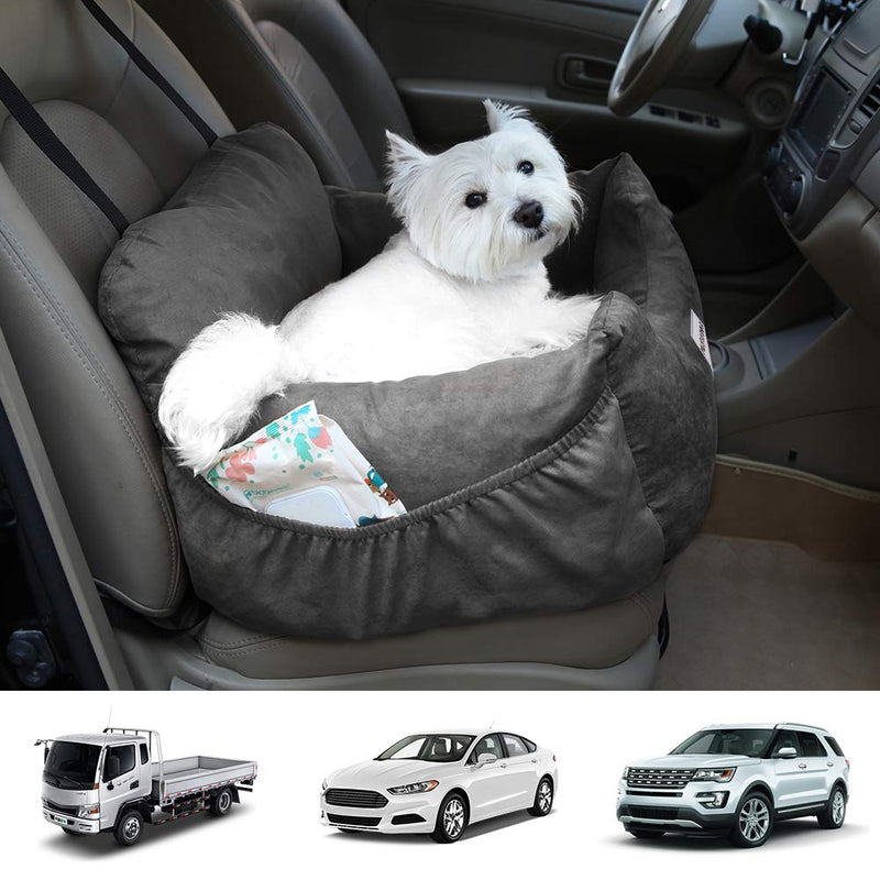 Dog Car Seat with Mat, Muswanna Puppy Booster Seat Detachable Non-Slip Dog Travel Car Carrier Bed with Storage Pocket&Clip-on Safety Leash for Small and Medium Pets,Compatible with all Cars/SUVs(Grey) Grey - PawsPlanet Australia