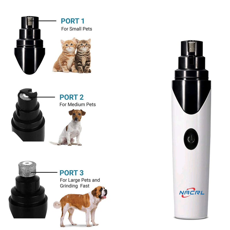 [Australia] - NACRL Pet Dog Nail Grinder, Electric Nail Grooming Tool, Safe and Painless Paw Trimmer File for Small Medium Large Dogs & Cats USB Rechargeable White 