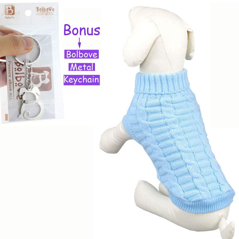 [Australia] - Bolbove Bro'Bear Cable Knit Turtleneck Sweater for Small Dogs & Cats Knitwear Blue Medium 