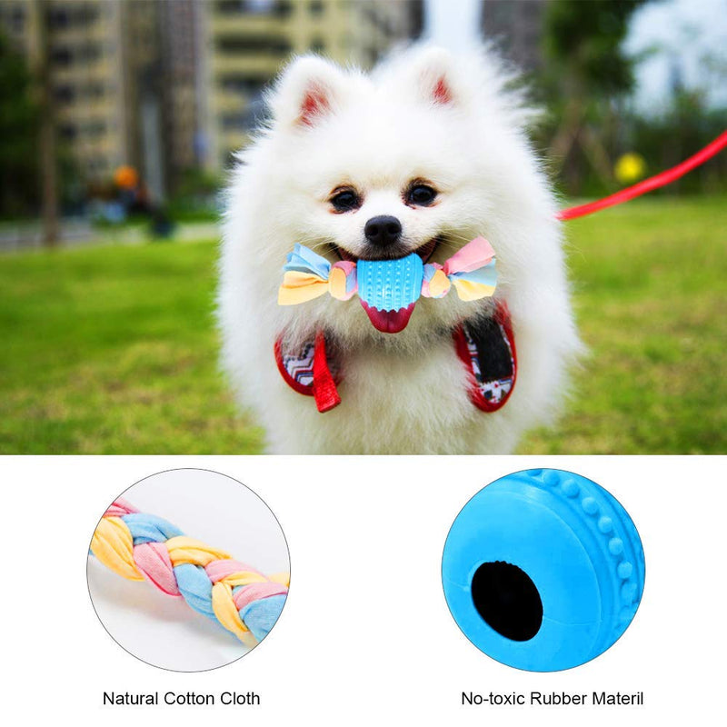 TCJJ Puppy Teething Chew Toys, 4pcs Dog Chew Toy Sets w/ Ball & Cotton Ropes, Cute Squeaky Toys Gifts for Small Medium Dogs Cat Pets Durable & Safe Puppy Supplies (Blue) - PawsPlanet Australia